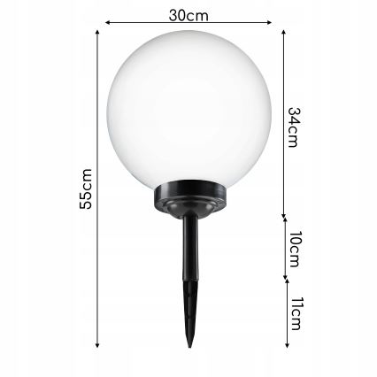 LED Solar Lamp LED/1,2V 6500K 200 mAh Ø 30 cm IP44 White/Black