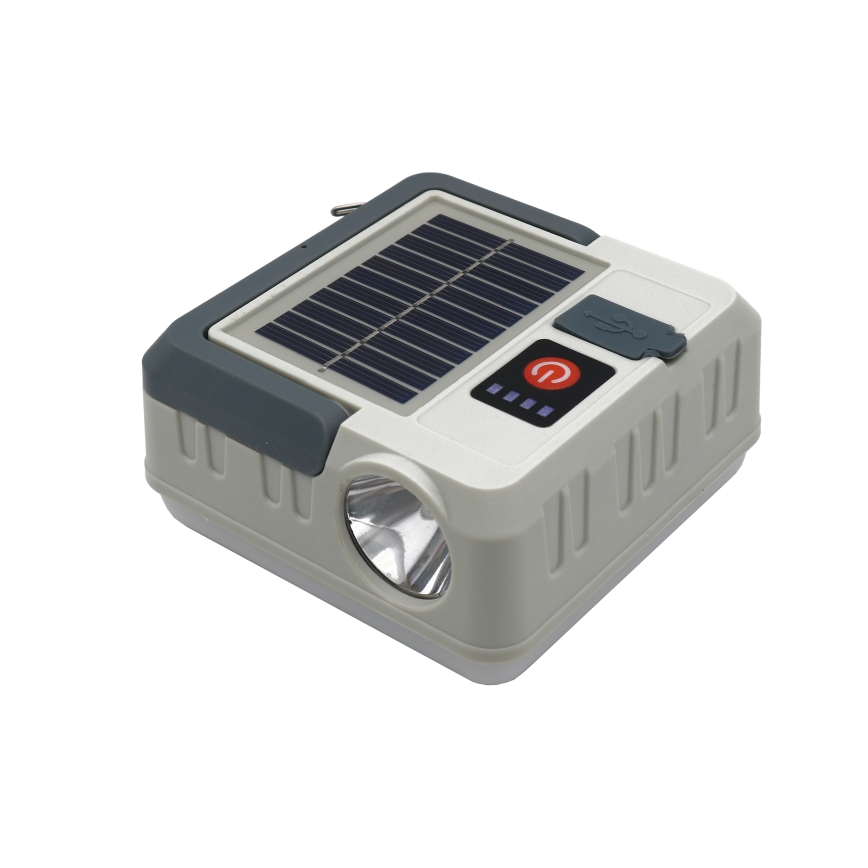 LED Dimmable rechargeable solar lamp with a power bank function LED/1W/5,5V 8000K IPX4 1200 mAh grey