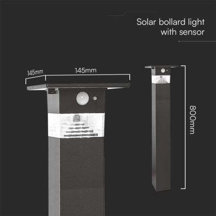 LED Solar lamp with sensor LED/2,5W/3,7V IP54 3000K 2200 mAh