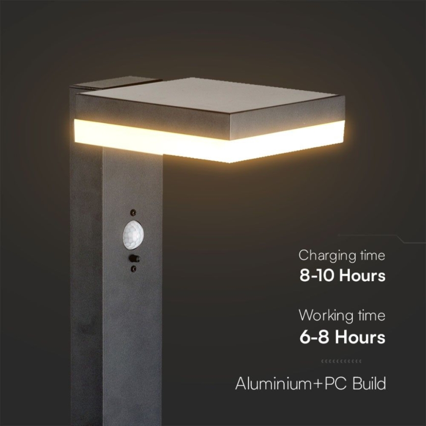 LED Solar lamp with sensor LED/2W/3,7V IP54 3000K angular black