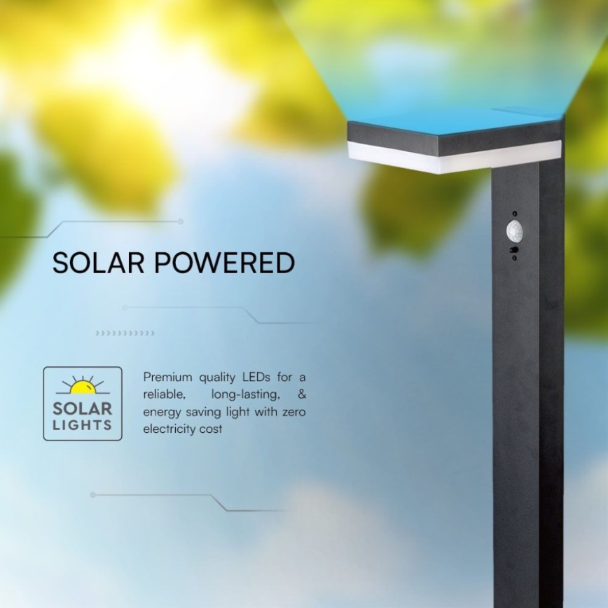 LED Solar lamp with sensor LED/2W/3,7V IP54 3000K angular black