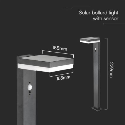 LED Solar lamp with sensor LED/2W/3,7V IP54 3000K angular black