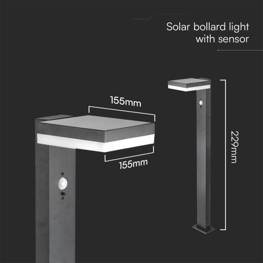 LED Solar lamp with sensor LED/2W/3,7V IP54 3000K angular black