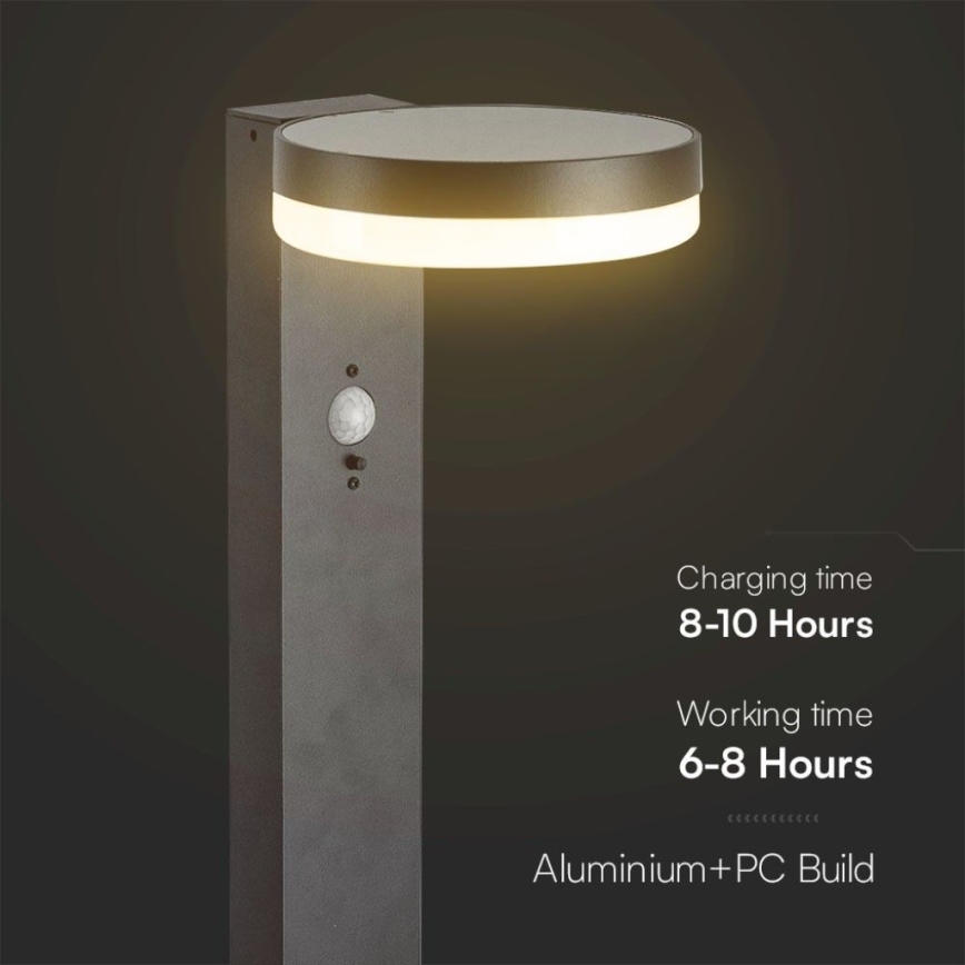 LED Solar lamp with sensor LED/2W/3,7V IP54 3000K round black