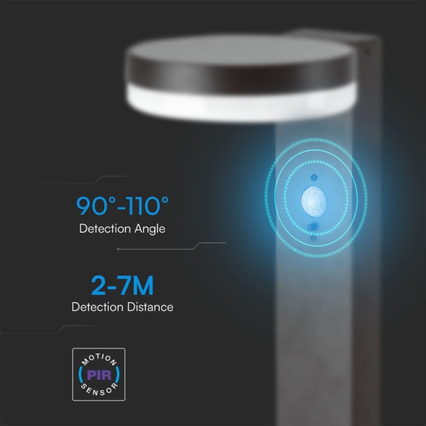 LED Solar lamp with sensor LED/2W/3,7V IP54 3000K round black