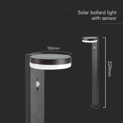 LED Solar lamp with sensor LED/2W/3,7V IP54 3000K round black