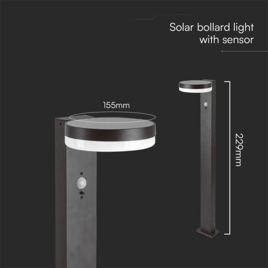 LED Solar lamp with sensor LED/2W/3,7V IP54 3000K round black