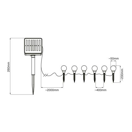 LED Solar light KULKI 6xLED/1,2V 600 mAh 4,3 m IP44 black/white