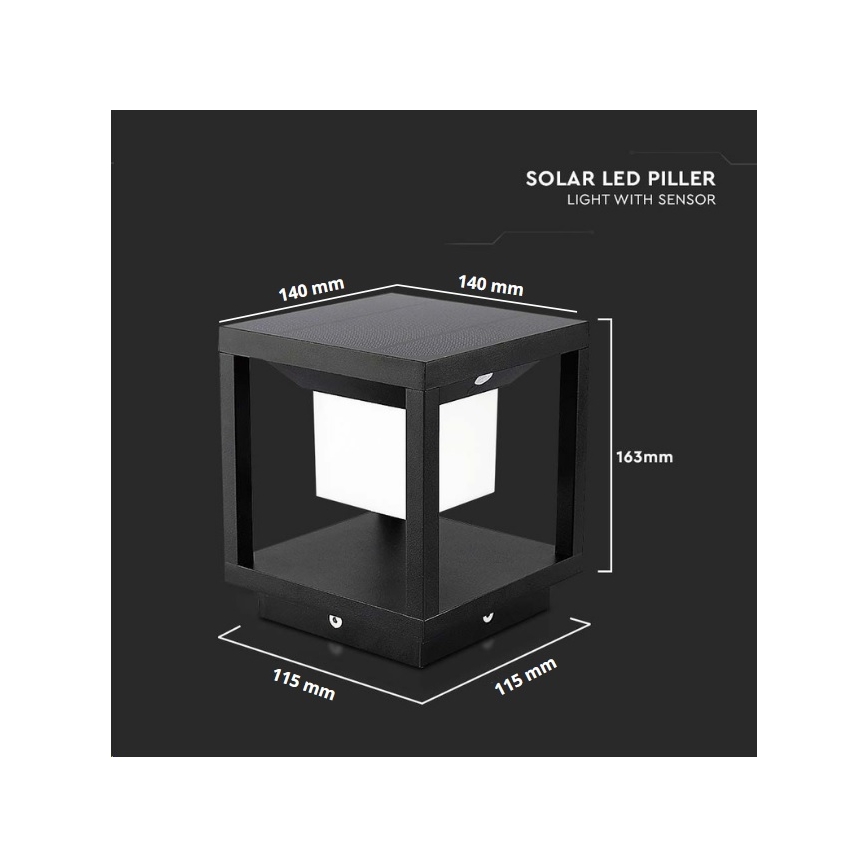 LED Solar light with a sensor LED/2W/5,5V 3000K IP65 black