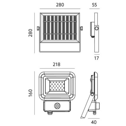 LED Solar light with a sensor LED/30W/3,7V 6500K IP65
