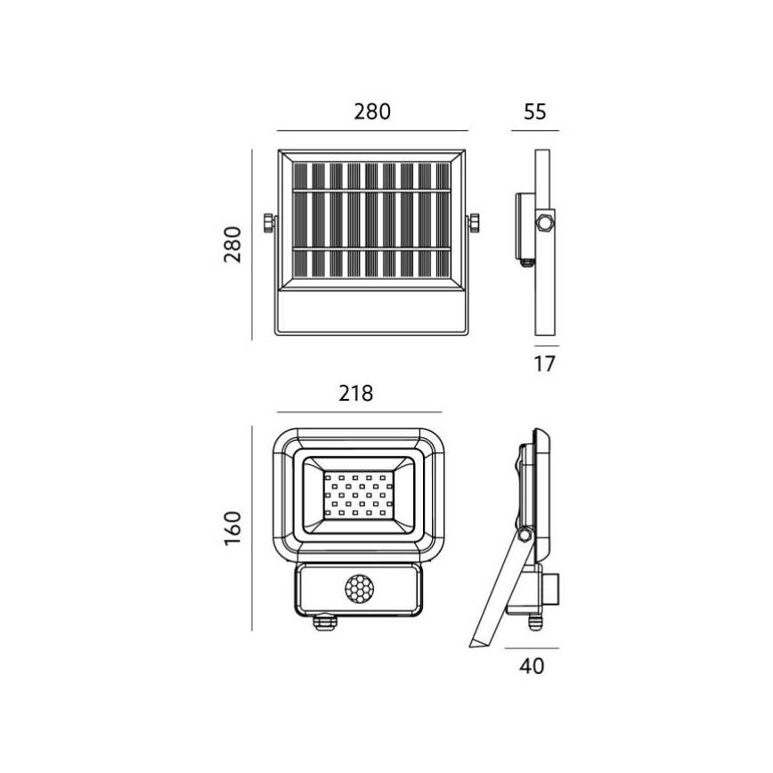 LED Solar light with a sensor LED/30W/3,7V 6500K IP65