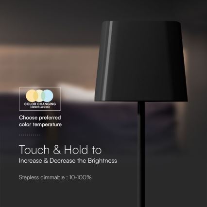 LED Solar dimmable magnetic touch rechargeable table lamp LED/5W/5V 3000-6000K 3600 mAh IP65 black