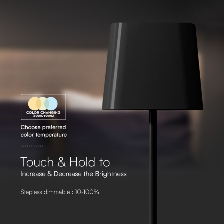 LED Solar dimmable magnetic touch rechargeable table lamp LED/5W/5V 3000-6000K 3600 mAh IP65 black