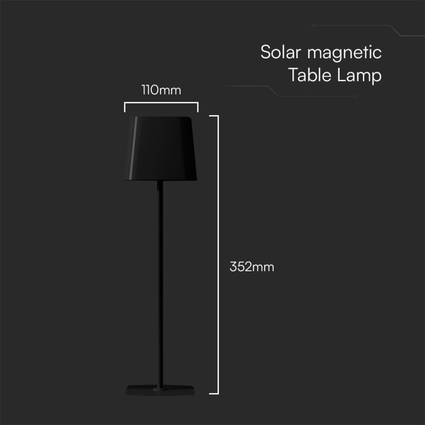 LED Solar dimmable magnetic touch rechargeable table lamp LED/5W/5V 3000-6000K 3600 mAh IP65 black