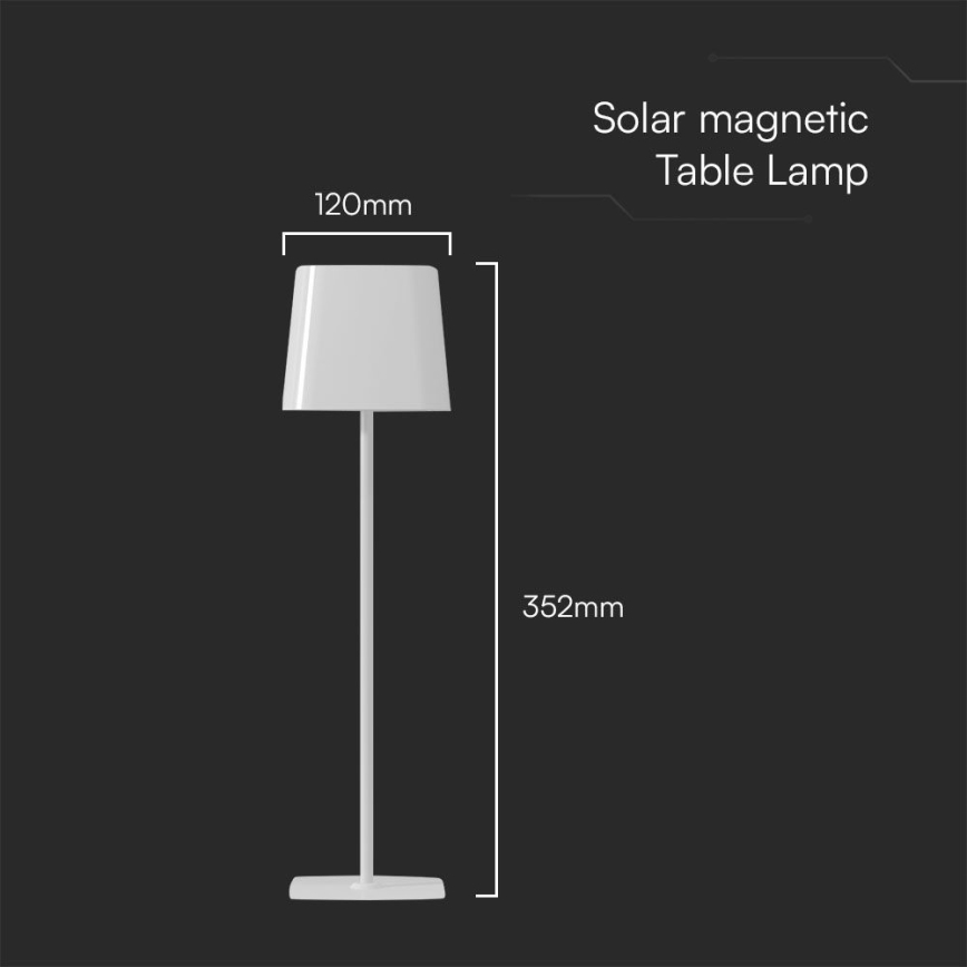 LED Solar dimmable magnetic touch rechargeable table lamp LED/5W/5V 3000-6000K 3600 mAh IP65 white
