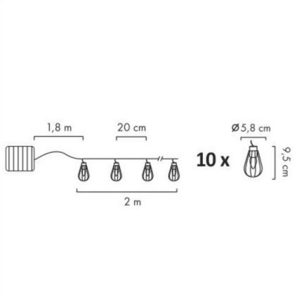 LED Solar outdoor chain 10xLED/1xAAA 3,8 m IP44