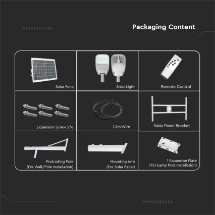 LED Dimmable solar street lamp SAMSUNG CHIP LED/50W/6,4V 4000K IP65 + remote control