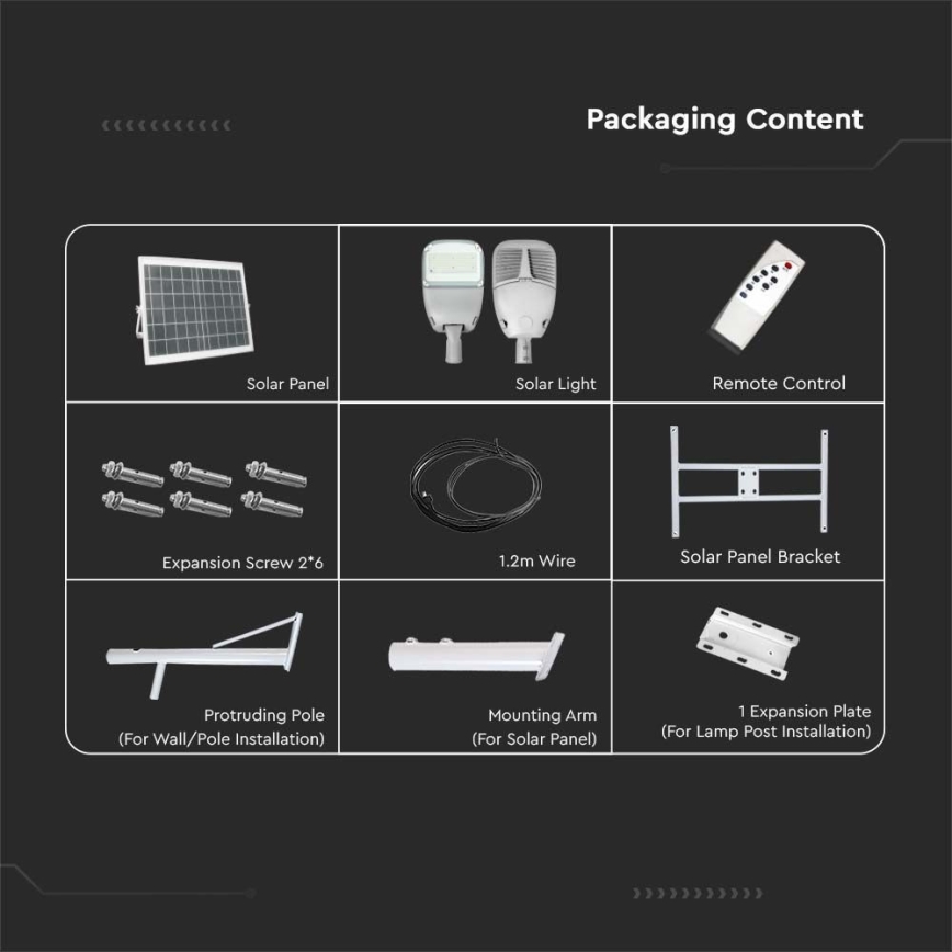 LED Dimmable solar street lamp SAMSUNG CHIP LED/50W/6,4V 4000K IP65 + remote control