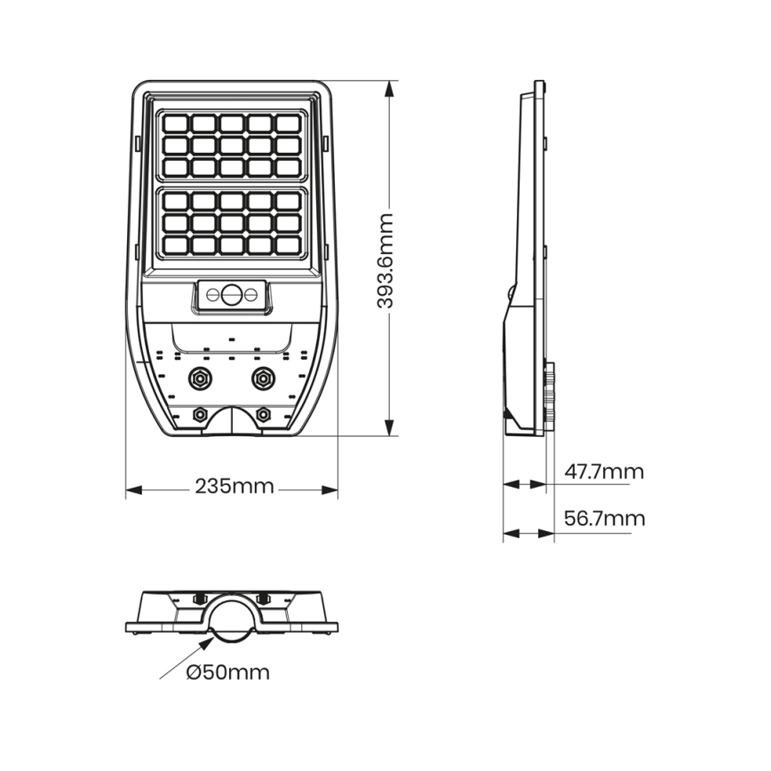 LED Solar street lamp VIA 50W/5000 mAh 3,2V 6000K IP65 + remote control
