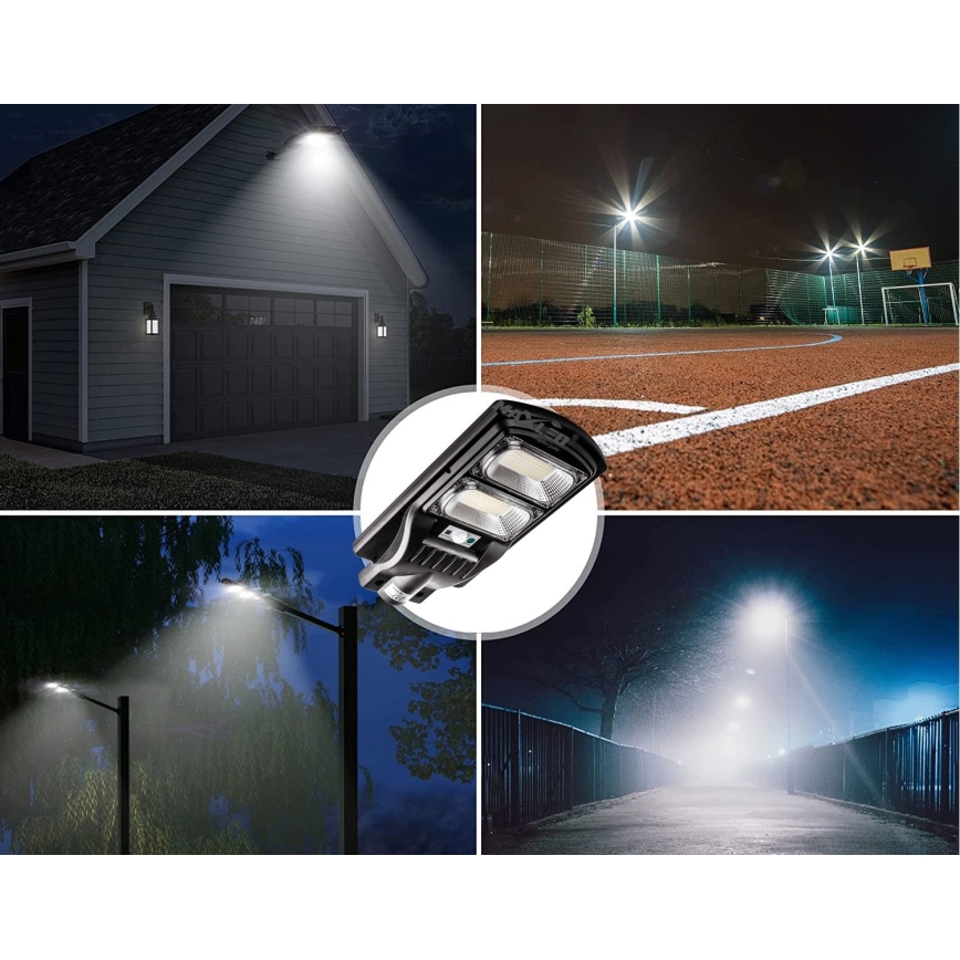 LED Dimmable solar street lamp with sensor LED/120W/6V 6500K IP65 black + remote control