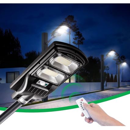 LED Dimmable solar street lamp with sensor LED/120W/6V 6500K IP65 black + remote control