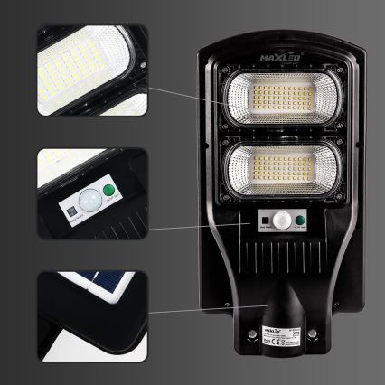 LED Dimmable solar street lamp with sensor LED/120W/6V 6500K IP65 black + remote control