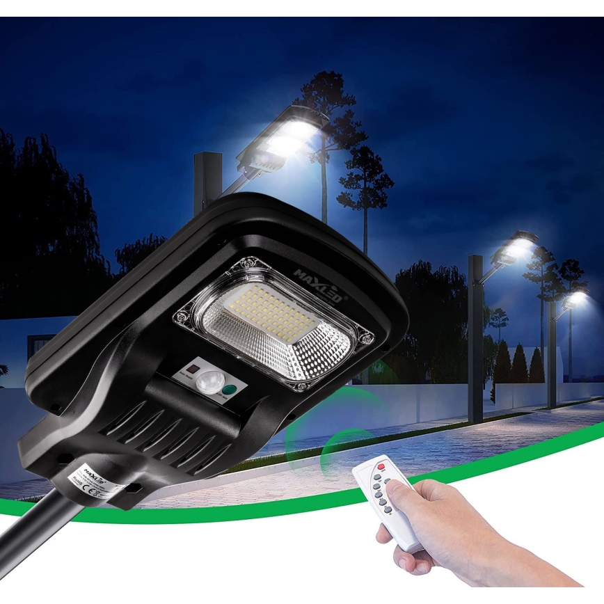 LED Dimmable solar street lamp with sensor LED/150W/6V 6500K IP65 black + remote control