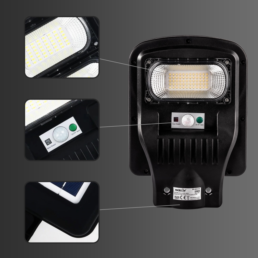LED Dimmable solar street lamp with sensor LED/150W/6V 6500K IP65 black + remote control