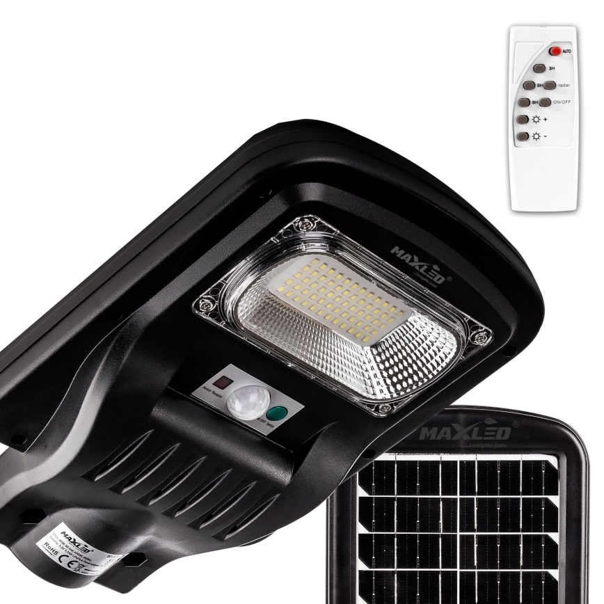 LED Dimmable solar street lamp with sensor LED/150W/6V 6500K IP65 black + remote control