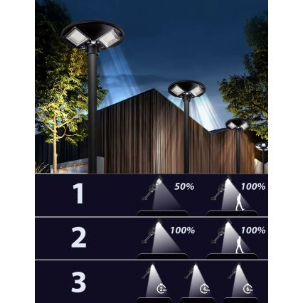 LED Dimmable solar street lamp with sensor LED/15W/6V 11000 mAh 6500K IP65 black + remote control