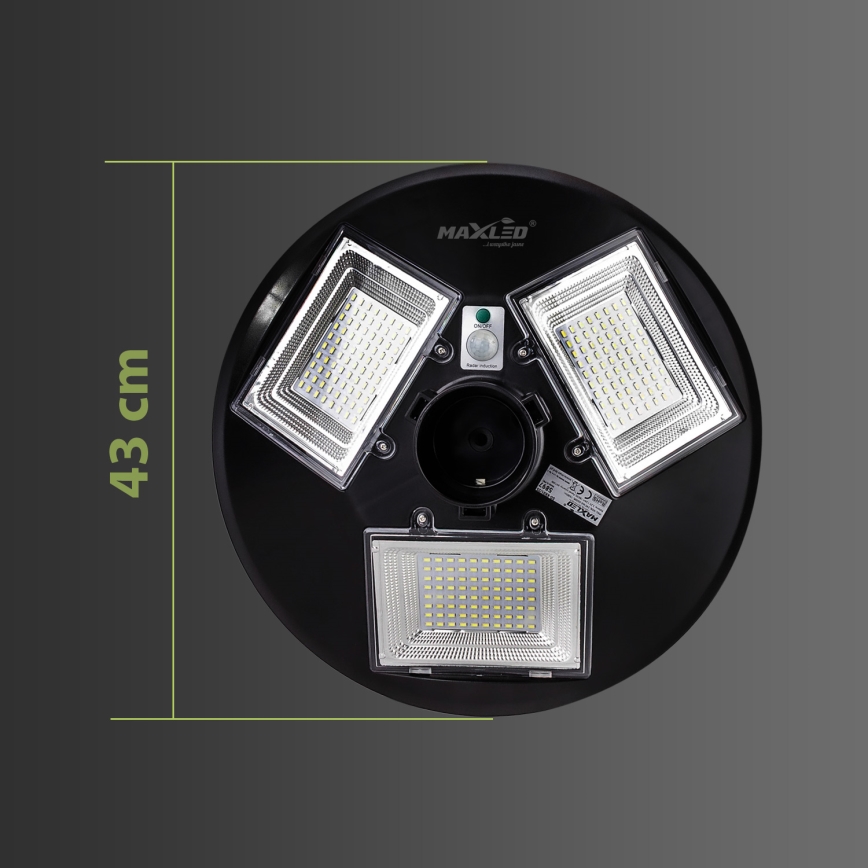 LED Dimmable solar street lamp with sensor LED/15W/6V 11000 mAh 6500K IP65 black + remote control