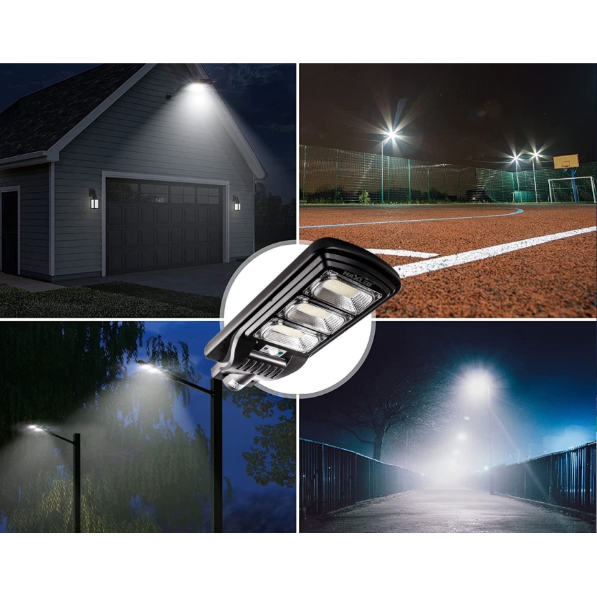 LED Dimmable solar street lamp with sensor LED/180W/6V 11000 mAh 6500K IP65 black + remote control