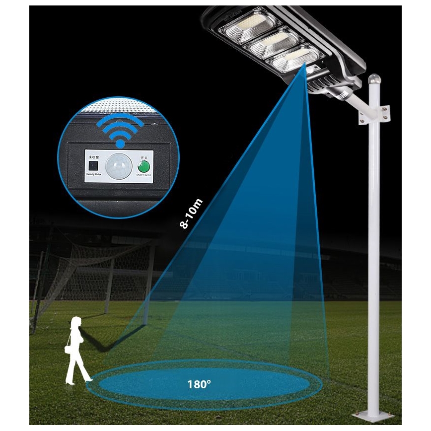 LED Dimmable solar street lamp with sensor LED/180W/6V 11000 mAh 6500K IP65 black + remote control