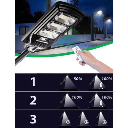LED Dimmable solar street lamp with sensor LED/180W/6V 11000 mAh 6500K IP65 black + remote control