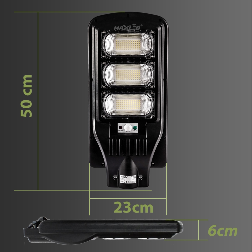 LED Dimmable solar street lamp with sensor LED/180W/6V 11000 mAh 6500K IP65 black + remote control