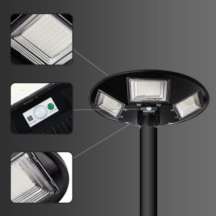 LED Dimmable solar street lamp with sensor LED/22W/6V 18000 mAh 6500K IP65 black + remote control