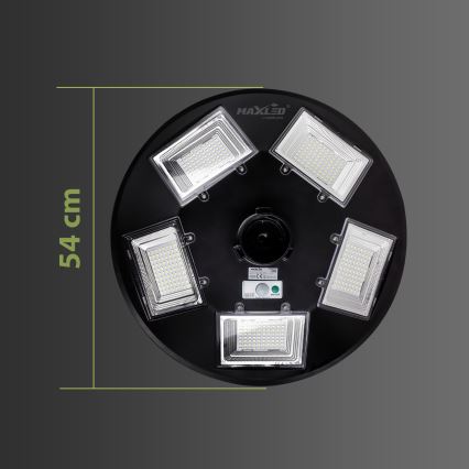 LED Dimmable solar street lamp with sensor LED/22W/6V 18000 mAh 6500K IP65 black + remote control