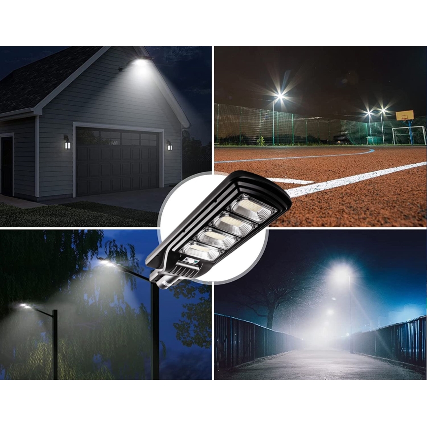 LED Dimmable solar street lamp with sensor LED/240W/6V 6500K IP65 black + remote control