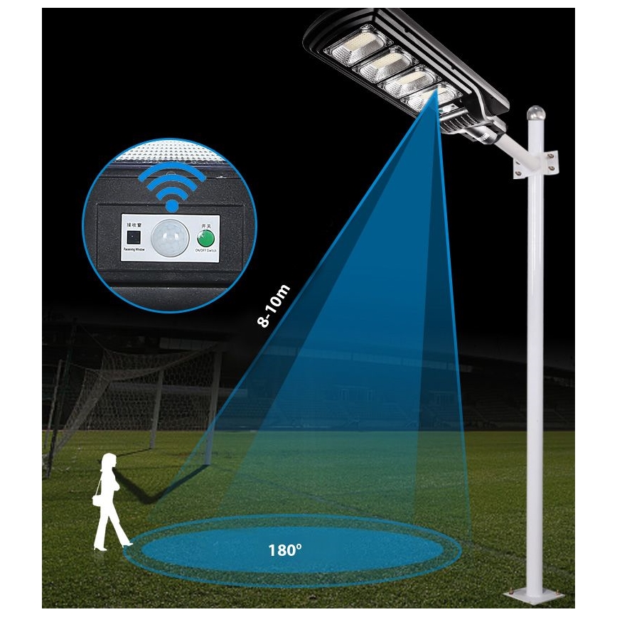 LED Dimmable solar street lamp with sensor LED/240W/6V 6500K IP65 black + remote control