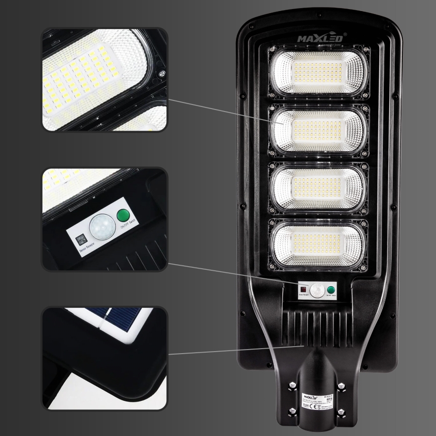LED Dimmable solar street lamp with sensor LED/240W/6V 6500K IP65 black + remote control