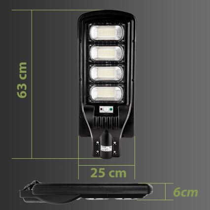 LED Dimmable solar street lamp with sensor LED/240W/6V 6500K IP65 black + remote control