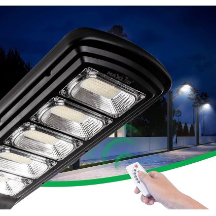 LED Dimmable solar street lamp with sensor LED/300W/6V 6500K IP65 black + remote control