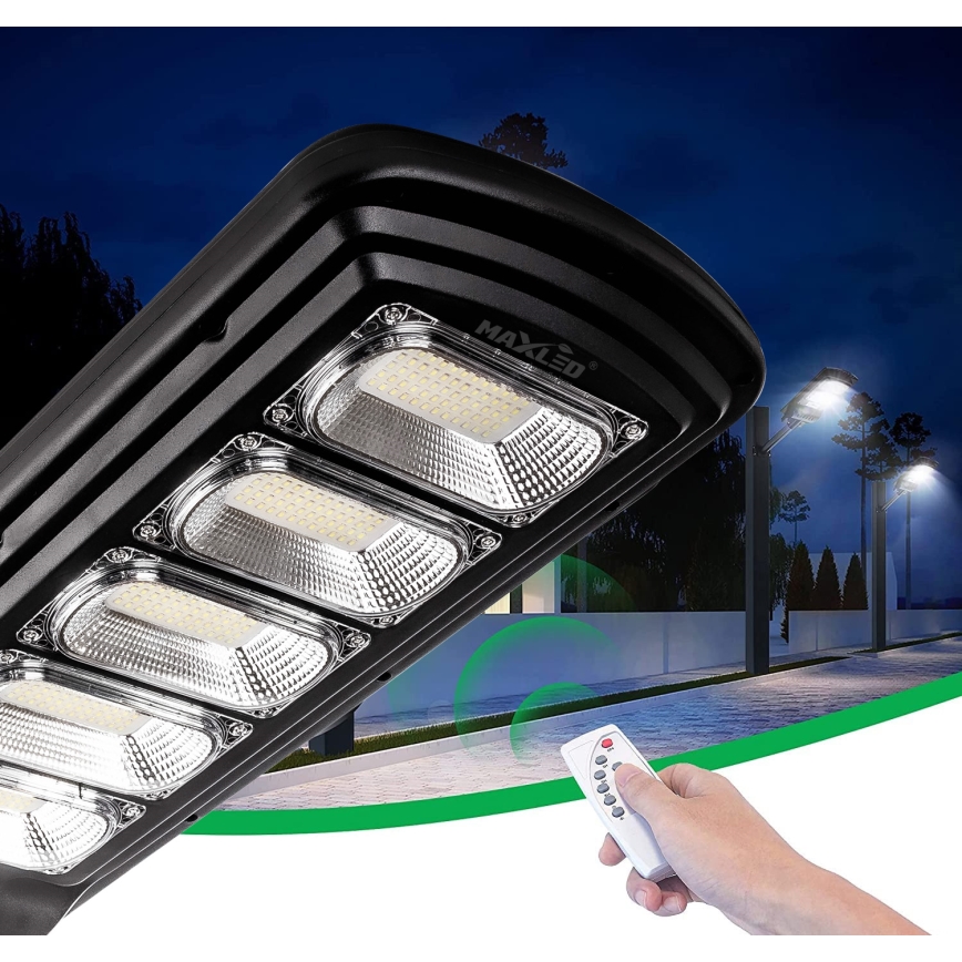 LED Dimmable solar street lamp with sensor LED/300W/6V 6500K IP65 black + remote control