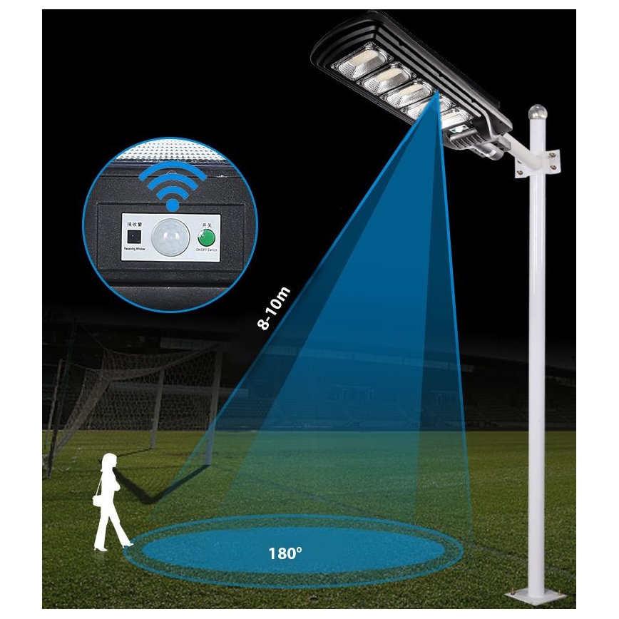 LED Dimmable solar street lamp with sensor LED/300W/6V 6500K IP65 black + remote control