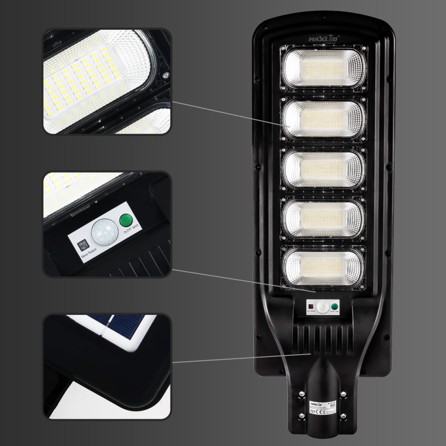 LED Dimmable solar street lamp with sensor LED/300W/6V 6500K IP65 black + remote control