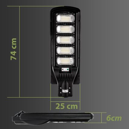 LED Dimmable solar street lamp with sensor LED/300W/6V 6500K IP65 black + remote control