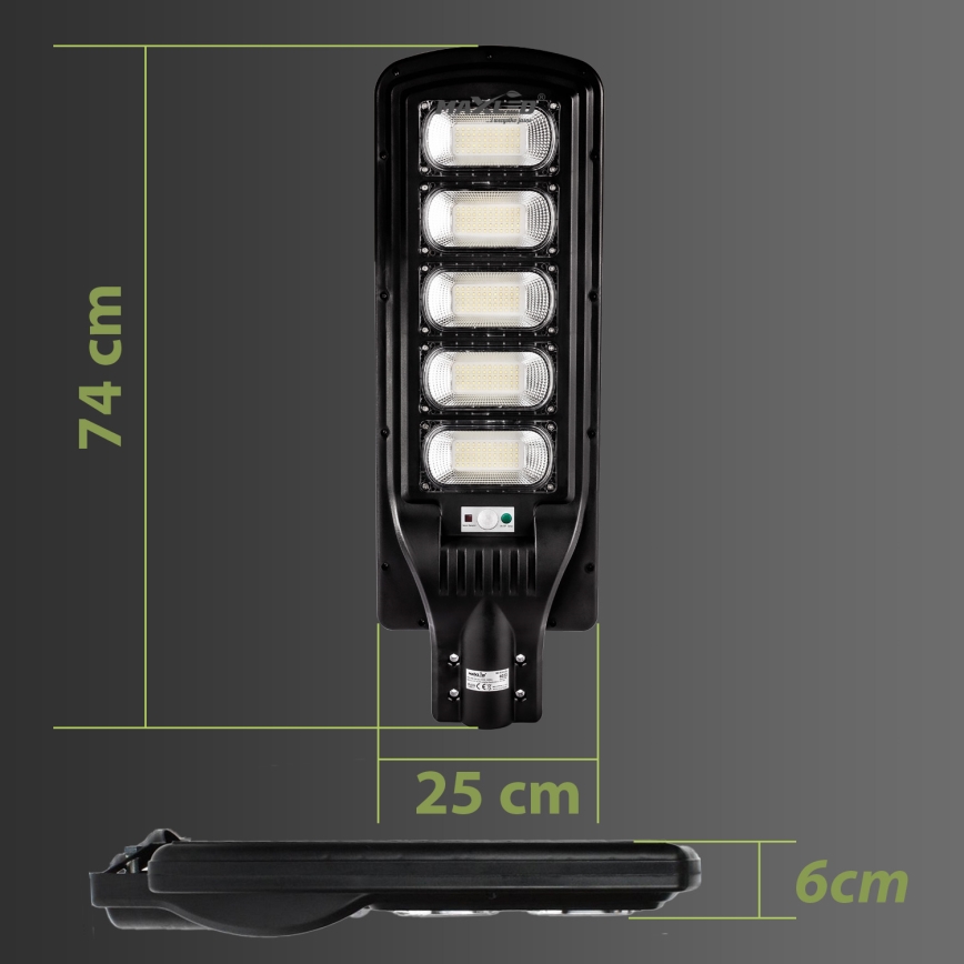 LED Dimmable solar street lamp with sensor LED/300W/6V 6500K IP65 black + remote control