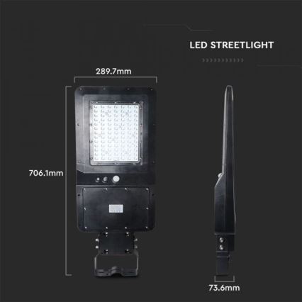 LED Solar street lamp with a sensor LED/40W/9,6V IP65 6000K + remote control