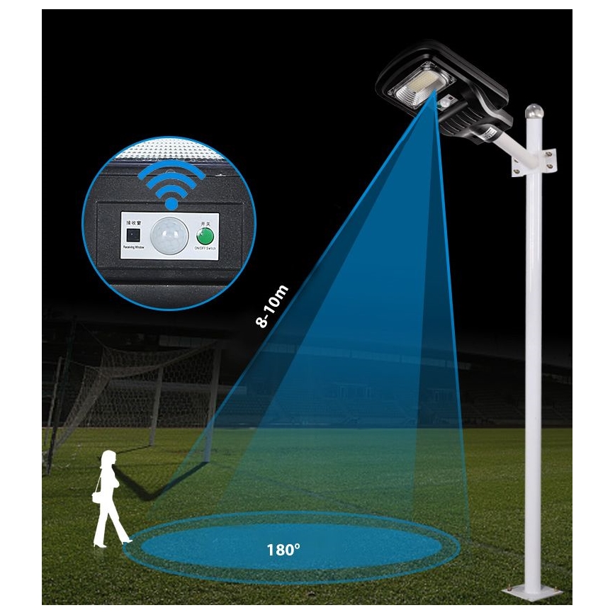 LED Dimmable solar street lamp with sensor LED/60W/6V 5500 mAh 6500K IP65 black + remote control