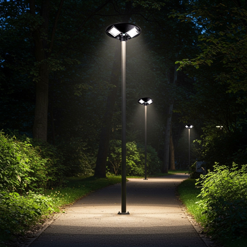 Dimmable LED Solar Street Light with Sensor LED/15W/6V 11000 mAh 6500K IP65 Black + Remote Control